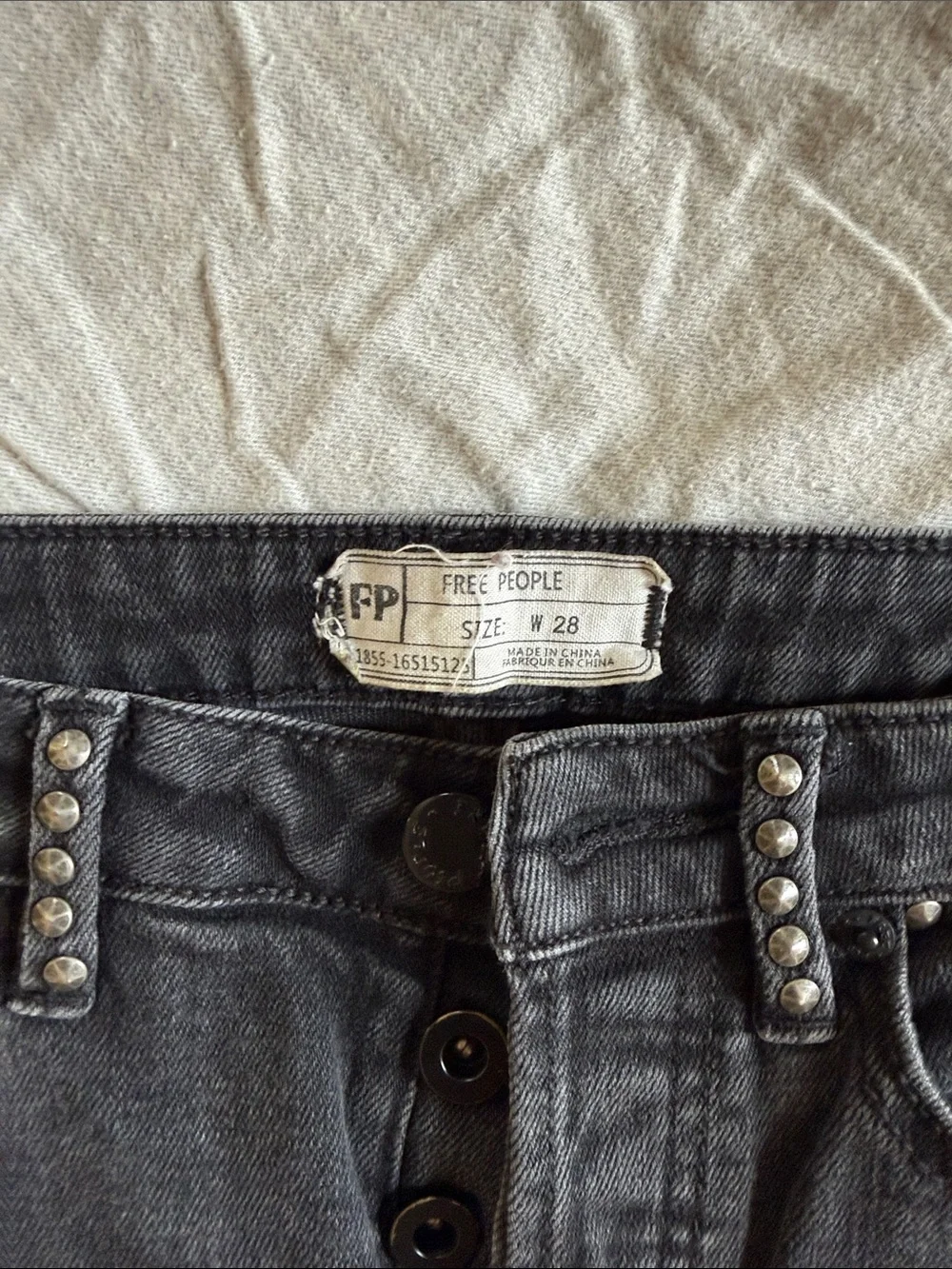 Free People Black Distressed Studded Cropped Jeans